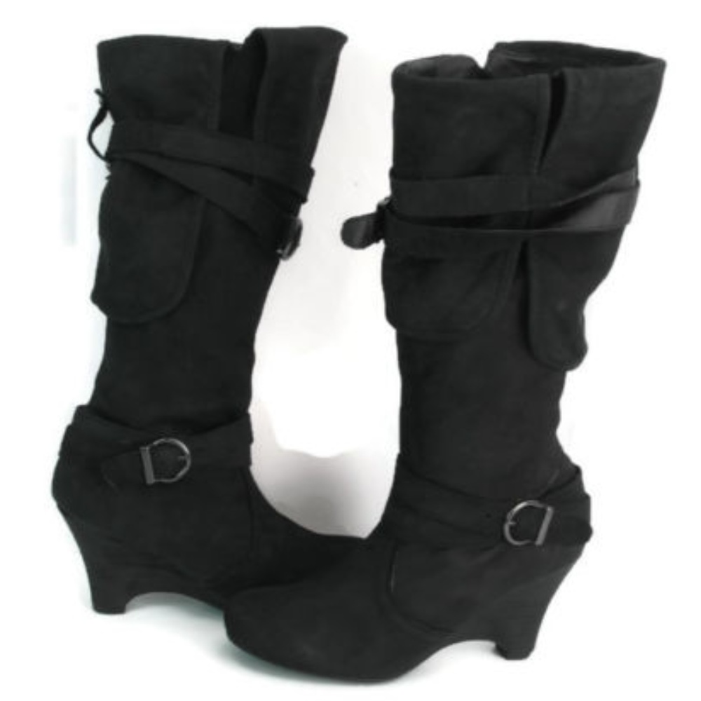 Naughty Monkey Women's Black Wedge Mid Calf Boots